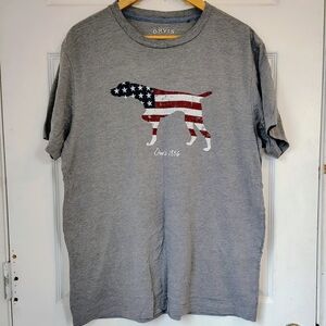 Orvis USA Flag Dog Gray Graphic T-Shirt Size Large